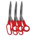 Stainless Steel Scissors, 7 3/4" Length, 3" Cut, Bent Handle, Red, 3/Pack